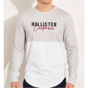 Hollister Co.  Grey Color-Blocking Script Embroidery Logo Long Sleeve Tee
